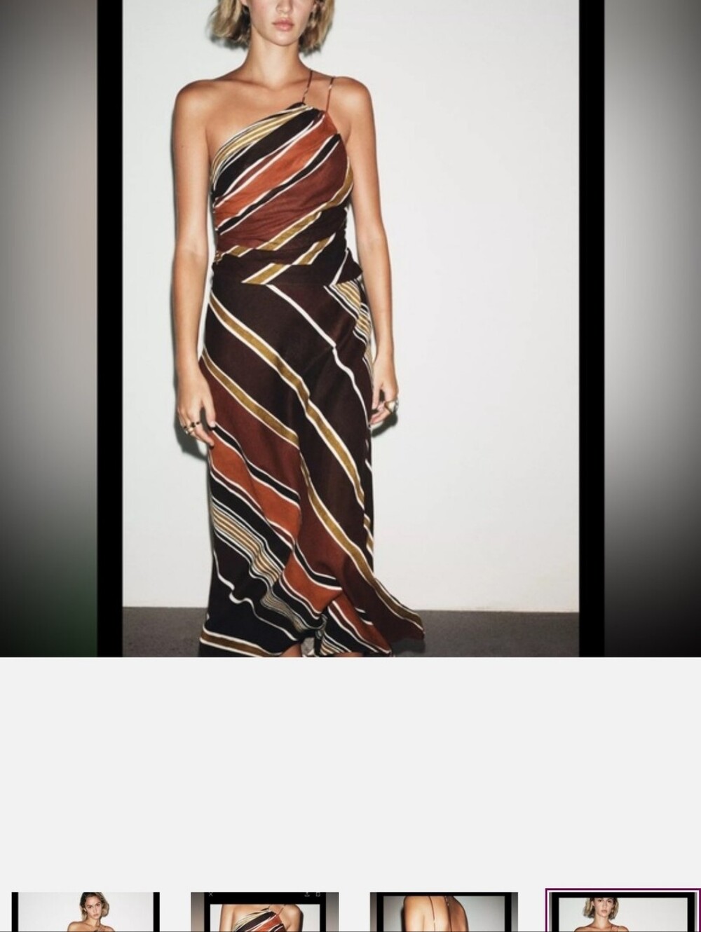 One-Shoulder Striped Midi Dress in Brown and Rust - Picture 7 of 10
